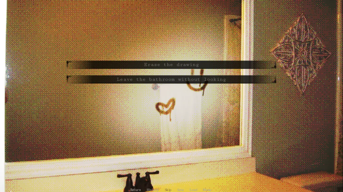 A character scene from Home Is Where He Is with uneasy romantic horror tension