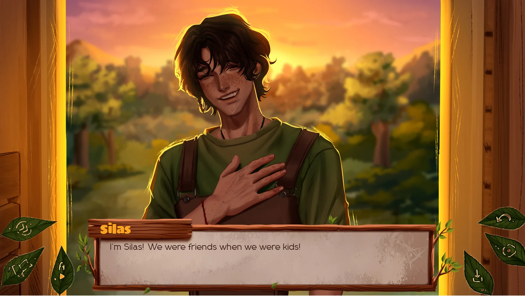 Silas greets the player in golden farm light — The False Sun