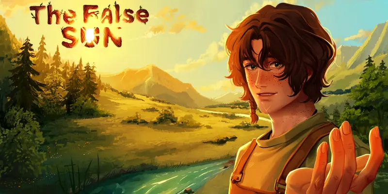 The False Sun key art with the title and a young man reaching toward the viewer